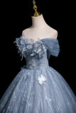 Beautiful Blue Butterfly Appliques Sequins Prom Dress, A-Line Backless Party Dress HZ0429