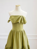 Green Strapless Satin Long Prom Dress, Beautiful Backless A-Line Evening Dress HZ0429