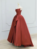 Burgundy Strapless Satin Long Prom Dress, Beautiful A-Line Evening Party Dress HZ0429