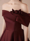 Beautiful Off the Shoulder Satin Long Prom Dress, A-Line Evening Party Dress HZ0429