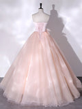 Pink Strapless Tulle Long Formal Dress, Pink A-line Prom Dress with Feathers HZ0429