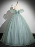 Cute Tulle Lace Long Prom Dress, A-Line Scoop Neckline Off Shoulder Evening Party Dress HZ0429