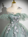 Cute Tulle Lace Long Prom Dress, A-Line Scoop Neckline Off Shoulder Evening Party Dress HZ0429