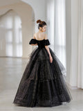 Black Velvet and Tulle Layers Long Formal Dress, Black Sweetheart Neck Evening Party Dress HZ0429