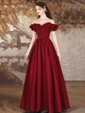Beautiful Off the Shoulder Long Formal Prom Dresses, Burgundy  A-Line Evening Dress HZ0429