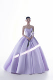 Lilac Satin Beads Long Prom Dress, Beautiful A-Line Strapless Party Dress HZ0429