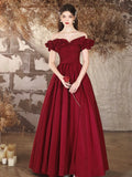 Beautiful Off the Shoulder Long Formal Prom Dresses, Burgundy  A-Line Evening Dress HZ0429