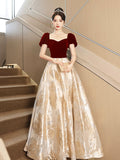 Burgundy Velvet Floor Length Prom Dress, Lovely A-Line Evening Party Dress HZ0429
