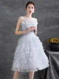 Gray Tulle Round Neck Party Dresses, Lovely Knee-Length Prom Dresses HZ0429
