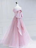 Pink Satin Tulle Long Prom Dress, Pink Off Shoulder Evening Dress HZ0429