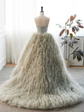 Gray Strapless Tulle Long Prom Dress, Beautiful A-Line Sweetheart Neck Formal Evening Dress HZ0429