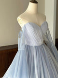 Blue Strapless Tulle Floor Length Prom Dress, Beautiful A-Line Sweetheart Neck Party Dress HZ0429