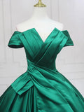 Green V-Neck Satin Long Prom Dress, Elegant A-Line Formal Party Dress HZ0429