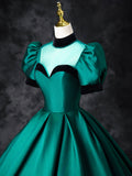 Green Satin Floor Length See-Through Ball Gown, Elegant High Neck Formal Evening Dress HZ0429