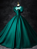 Green Satin Floor Length See-Through Ball Gown, Elegant High Neck Formal Evening Dress HZ0429