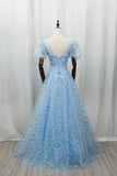 Sky Blue Tulle Long Prom Dress, Beautiful A-Line Evening Party Dress HZ0429