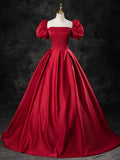 Burgundy Satin Off the Shoulder Formal Dress, A-Line Burgundy Evening Dress HZ0429