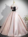 Black Velvet and Pink Satin Floor Length Prom Dress, Lovely A-Line Party Dress HZ0429