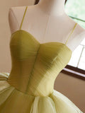 Beautiful Green Ruffle A-Line Prom Dresses, Spaghetti Straps Backless Formal Dresses HZ0429