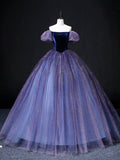 Beautiful Velvet Tulle Long Prom Dress, Purple A-line Party Dress sweet 16 Dress HZ0429