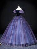 Beautiful Velvet Tulle Long Prom Dress, Purple A-line Party Dress sweet 16 Dress HZ0429