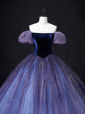 Beautiful Velvet Tulle Long Prom Dress, Purple A-line Party Dress sweet 16 Dress HZ0429