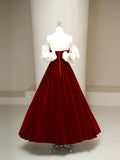 Burgundy Velvet Long Prom Dress, Elegant Off the Shoulder Party Dress HZ0429