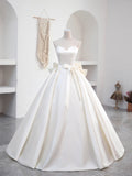 Beautiful Sweetheart Neck Satin Long Prom Dress with Detachable Lace Top, White Formal Wedding  Dress HZ0429