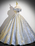 Champagne Shiny Satin Long Prom Dress, Beautiful Off the Shoulder Formal Party Dress HZ0429