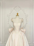 Champagne Spaghetti Strap Satin Long Prom Dress, Beautiful A-Line Formal Evening Dress HZ0429