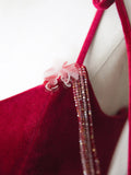 Burgundy Velvet Tulle Long Prom Dress, Beautiful A-Line Spaghetti Strap Evening Party Dress HZ0429