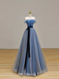 Gray Tulle Floor Length Prom Dress, A-Line Strapless Evening Party Dress HZ0429