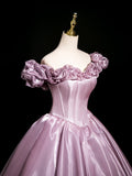Pink Satin Long Prom Dress with Corset, Beautiful Off the Shoulder Evening Party Dress HZ0429