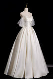 Ivory Pearl Satin Ball Gown, A-Line Sweetheart Neckline Formal Dress HZ0429