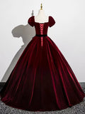 Burgundy Velvet Long Prom Dress, Elegant A-Line Formal Evening Dress HZ0429