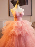 Beautiful Tulle Layers Ruffles Long Prom Evening Dress, Pink Sweet 16 Dress Party Dress HZ0429