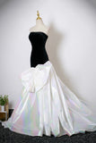 Black Velvet and White Colorful Satin Long Prom Dress, Mermaid Strapless Party Dress HZ0429