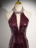 Burgundy Sequins Long Prom Dress, Mermaid Backless Evening Formal Dress HZ0429