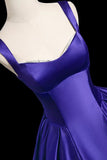 Purple Satin Long Prom Gown, A-Line Backless Evening Party Dress HZ0429