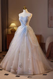 Sparkling Tulle Long Prom Dress, Beautiful A-Line Strapless Evening Party Dress HZ0429