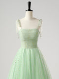 Green Tulle Spaghetti Strap Long Prom Dress, A-Line Corset Evening Party Dress HZ0429