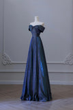 Blue Off the Shoulder Glitter A-Line Long Prom Party Dress HZ0429