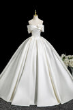White Satin Long Prom Dress, Elegant A-Line Off the Shoulder Party Dress HZ0429