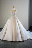 White Satin Beads Long Formal Dress, A-Line Strapless Prom Evening Dress HZ0429