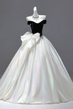 Navy Velvet and White Satin Long Prom Dress, Beautiful A-Line Backless Evening Formal Dress HZ0429