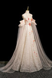 Champagne Lace Sequins Long Prom Dress, Elegant Halter A-Line Party Dress HZ0429