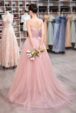 Pink Strapless Tulle Long Prom Dress, Sweet A-Line Party Evening Dress HZ0429