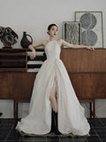 Elegant Halter Satin Long Prom Dress, A-Line Satin Evening Party Dress HZ0429