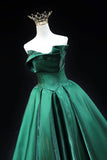 Green Satin Sequins Long Prom Dress, A-Line Strapless Evening Party Dress HZ0429