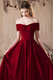 Burgundy Satin Long Prom Dress, Lovely A-Line Off the Shoulder Evening Party Dress HZ0429